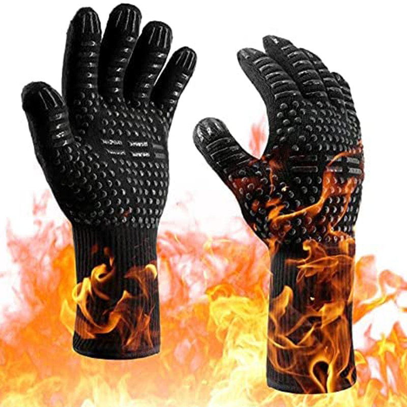 Heat Resistant Glove - 1組のオーブングローブ、オーブンミット、耐熱耐火性滑り止めシリコンBBQグリルグローブ、バーベキューベーキング用