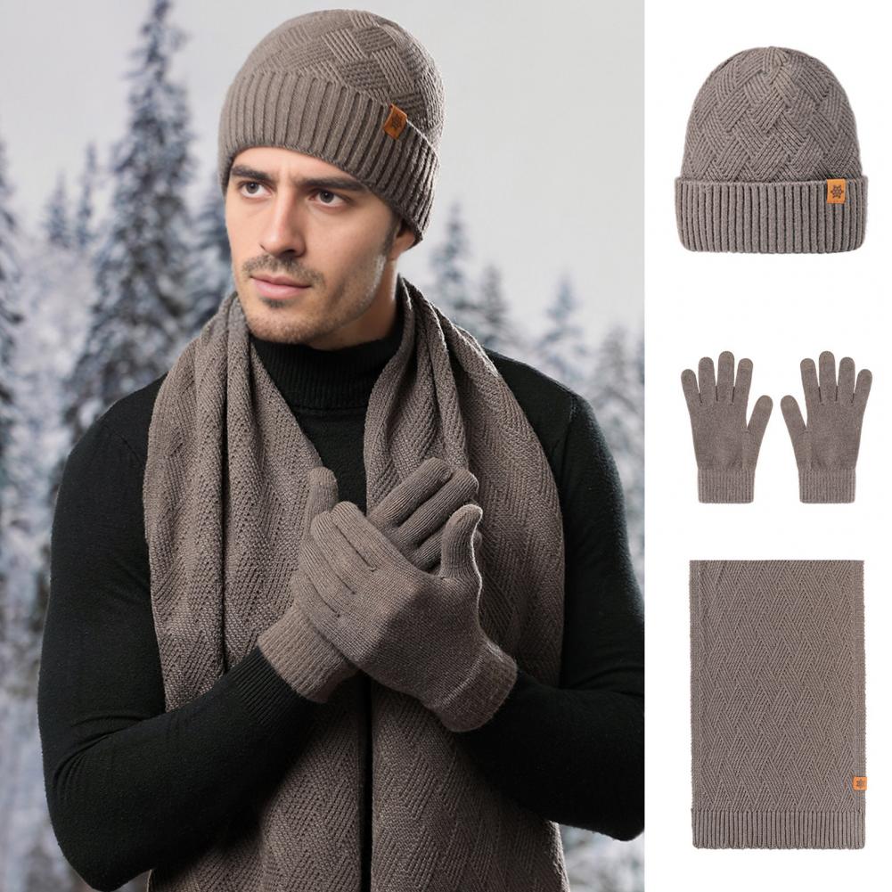 Winter Glove Insulated - 通気性のあるアクリル素材セットメンズ冬用帽子スカーフ手袋セット暖かいフリース裏地付きスカルキャップロングニットスカーフ断熱防寒