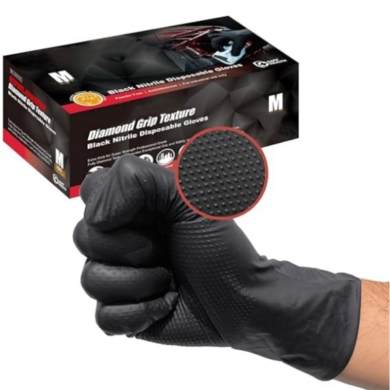 Nitrile Mechanic Glove - 8ミルヘビーデューティーブラックニトリルグローブ使い捨てダイヤモンドテクスチャ安全作業用手袋工業用メカニックオートガーデニンググローブ