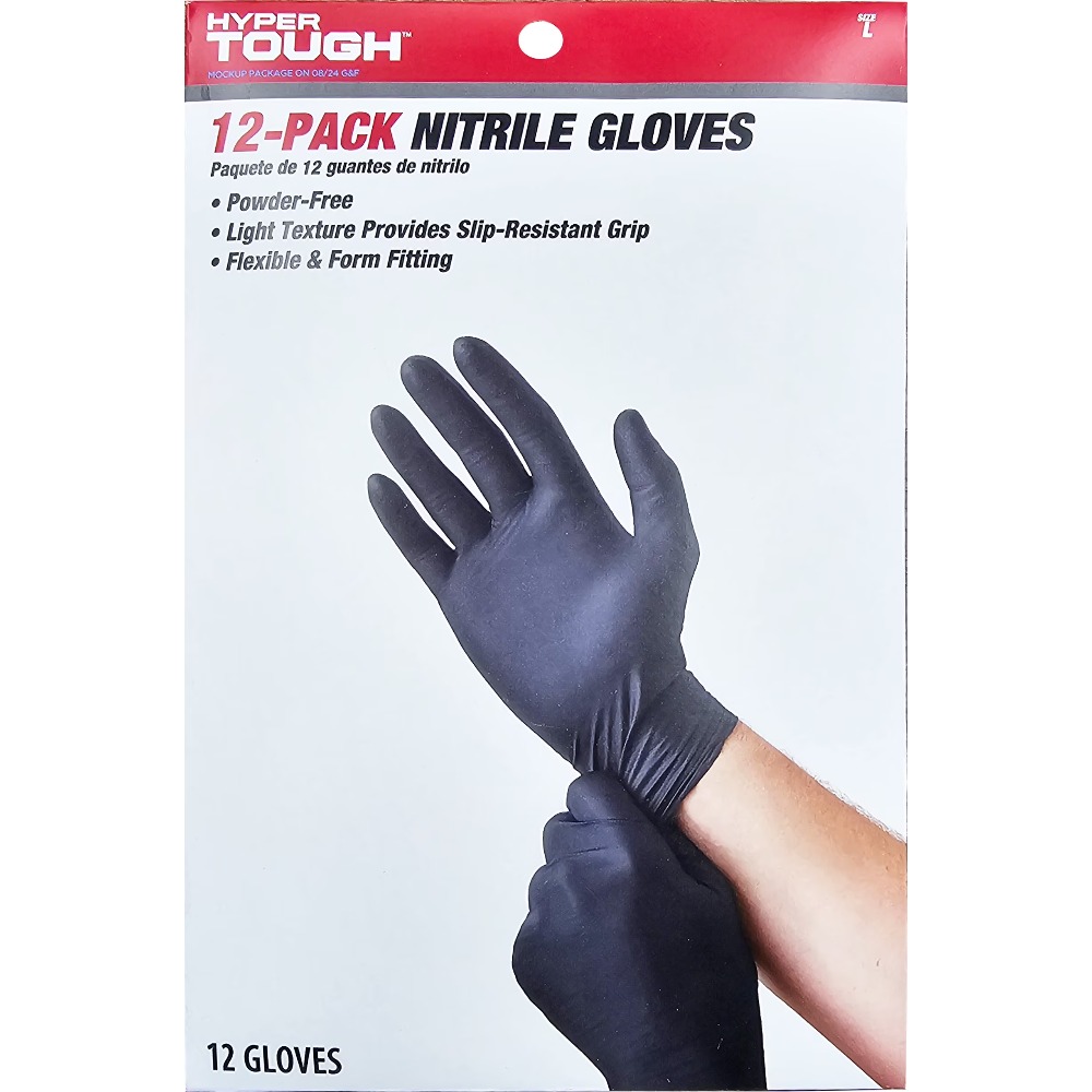 Exam Glove Nitrile - 使い捨てニトリル手袋 大サイズ 12組入り パウダーフリー 試験グレード 安全手袋