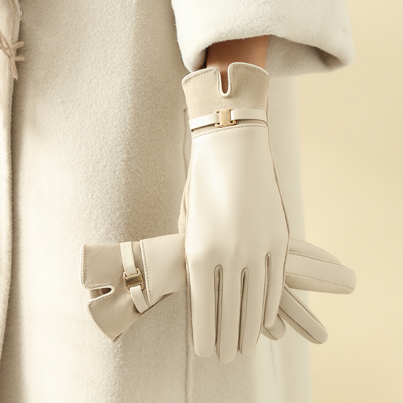 Leather Driving Glove - 冬用女性用手袋 1 組 フリース裏地付きでヒートテックとタッチスクリーンに対応 PU エレガントで絶妙なサイクリングドライビンググローブ