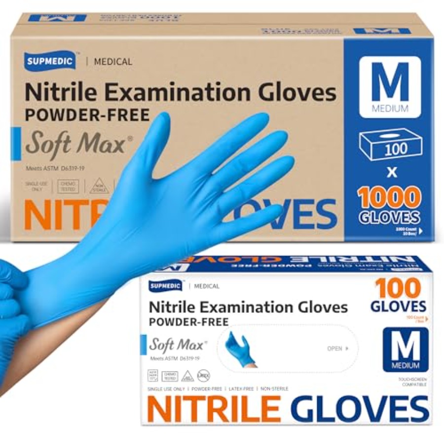 Exam Glove Nitrile - メディカルソフトマックス ™ ニトリル検査用手袋、1000枚入り、ラテックスフリー、パウダーフリー、食品安全、クリーンクッキング用使い捨て手袋、ブルー
