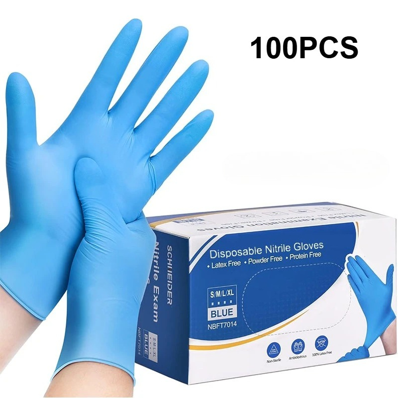 Nitrile Mechanic Glove - 100 個ブルーニトリル使い捨て手袋ラテックスフリー安全作業手袋クリーニングキッチンメカニック自動車保護手袋