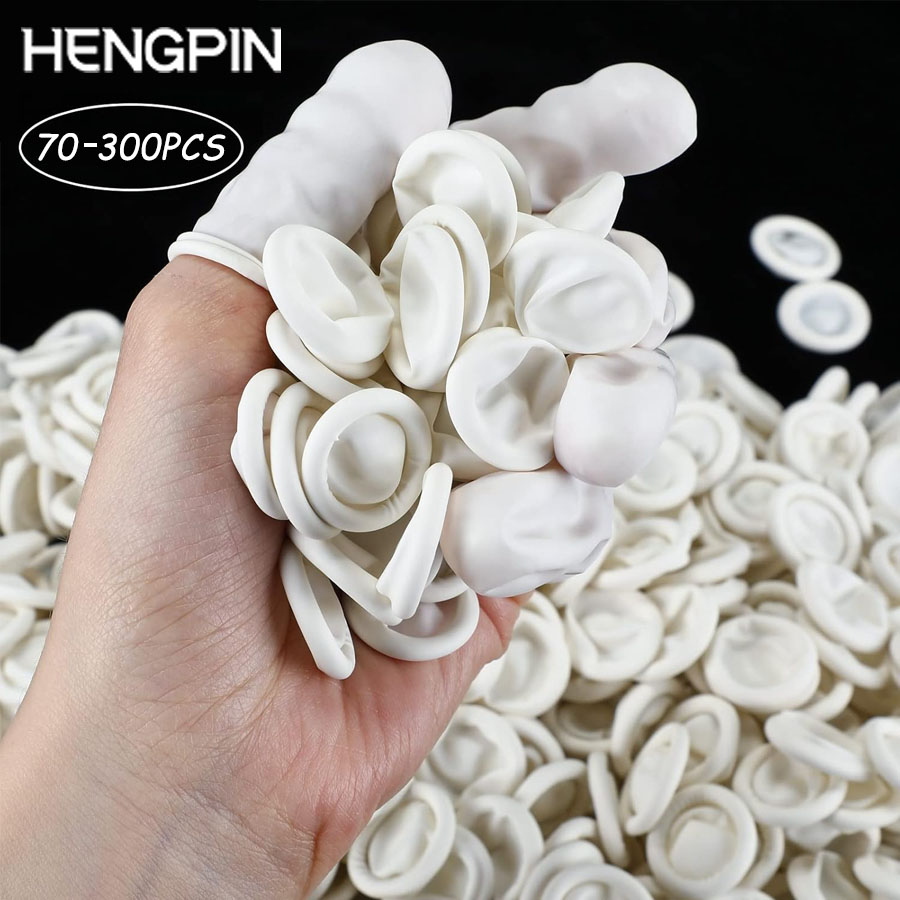 Latex Disposable Glove - HENGPIN 70/300個 指先保護グローブ 使い捨て ホワイト ラテックスフィンガーコット