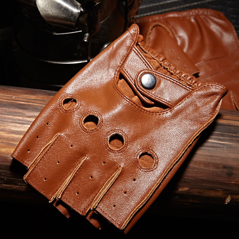 Leather Driving Glove - 高品質男性のハーフフィンガーグローブ通気性ノンスリップフィットネスレザー指なし手袋黒ラクダ運転手袋男性 NAN7