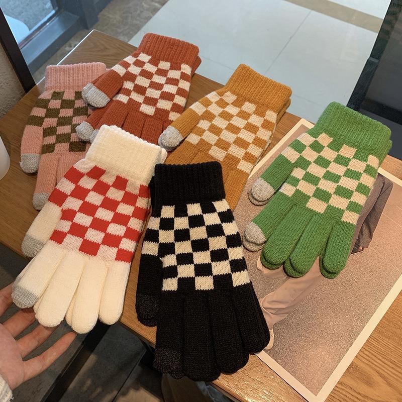 Magic Touch Glove - 冬弾性ニット手袋女性のファッション市松マジックストレッチすべての指ミトンタッチスクリーン厚く手袋T167