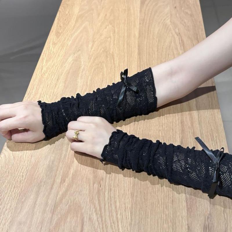 Fingerless Glove Knit - 女性ゴシックメッシュ指なし手袋弾性レースロリータ JK パンクストラップ日焼け止めスリーブコスチュームアクセサリー