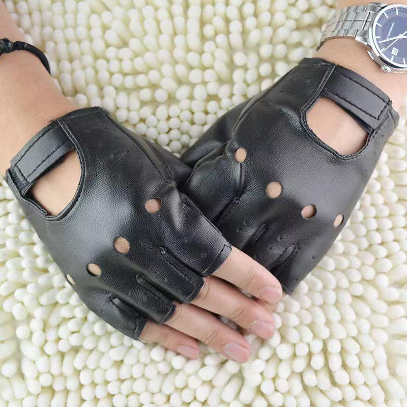 Leather Driving Glove - 男性ユニセックス人工皮革ハーフフィンガーグローブ演劇パンクヒップホップ運転オートバイパフォーマンスパーティー指なしミトン