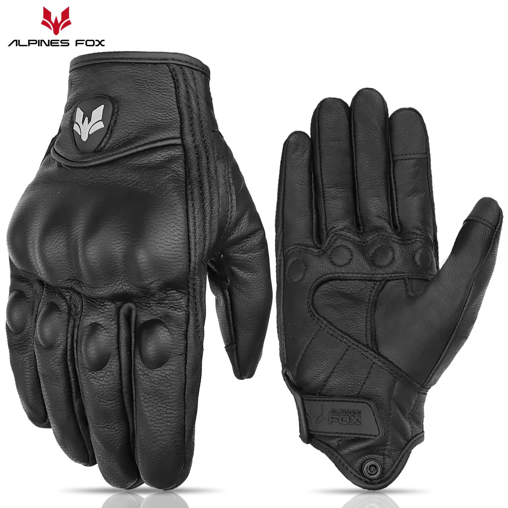 Motorcycle Glove Knuckle - ユニセックス ヴィンテージ レザー オートバイ グローブ -