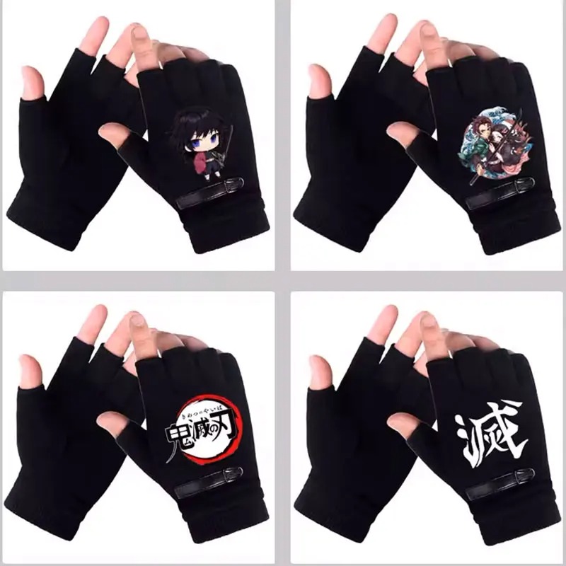 Fingerless Glove Knit - アニメデーモンスレイヤー学生ハーフフィンガーグローブ新しい冬男性女性指なし暖かいニット手袋屋外自転車手袋