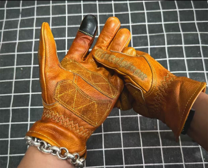 Motorcycle Glove Knuckle - レトロなオートバイの手袋,本革,手作り,フルフィンガー,タッチスクリーン,ナックル保護,乗馬用品
