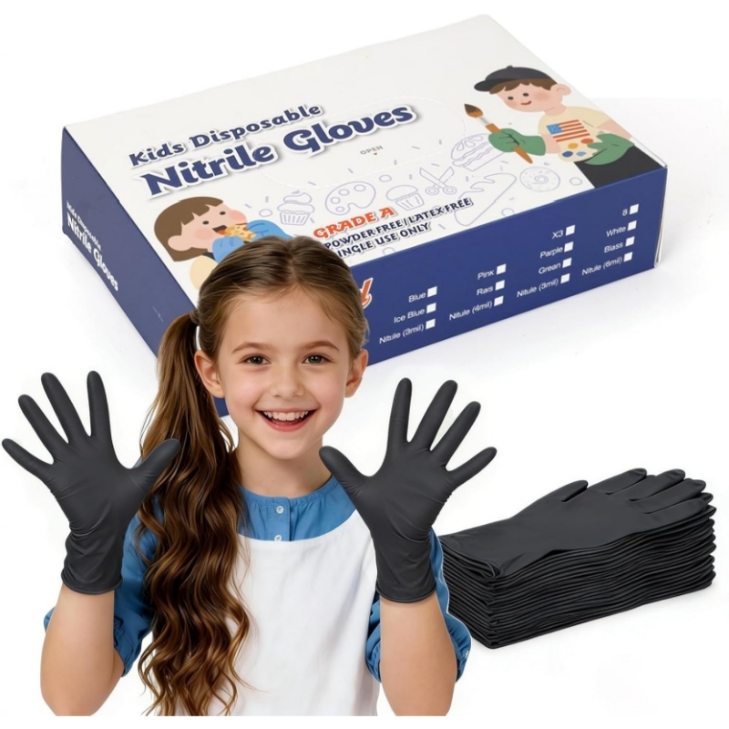 Nitrile Mechanic Glove - 子供用黒ニトリル使い捨て手袋 4-12 歳用 3.5mil ラテックスフリー子供用安全作業手袋 ガーデニング、塗装、DIY用