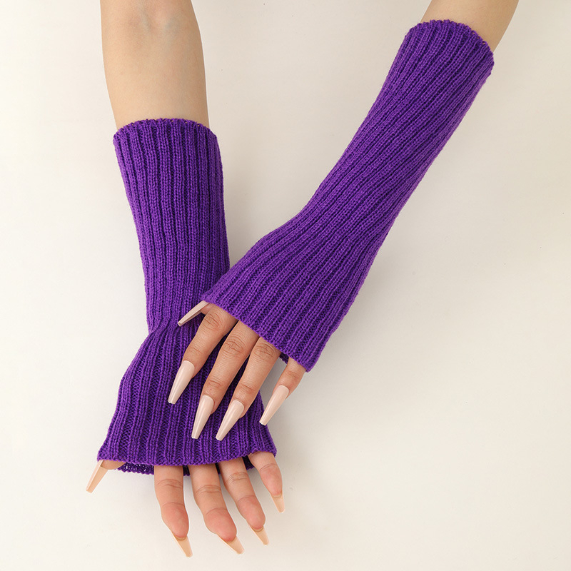 Fingerless Glove Knit - 女の子カラフルな暖かいニットアームスリーブソフト伸縮性カジュアルロング指なし手袋ロリータ装飾ミトン