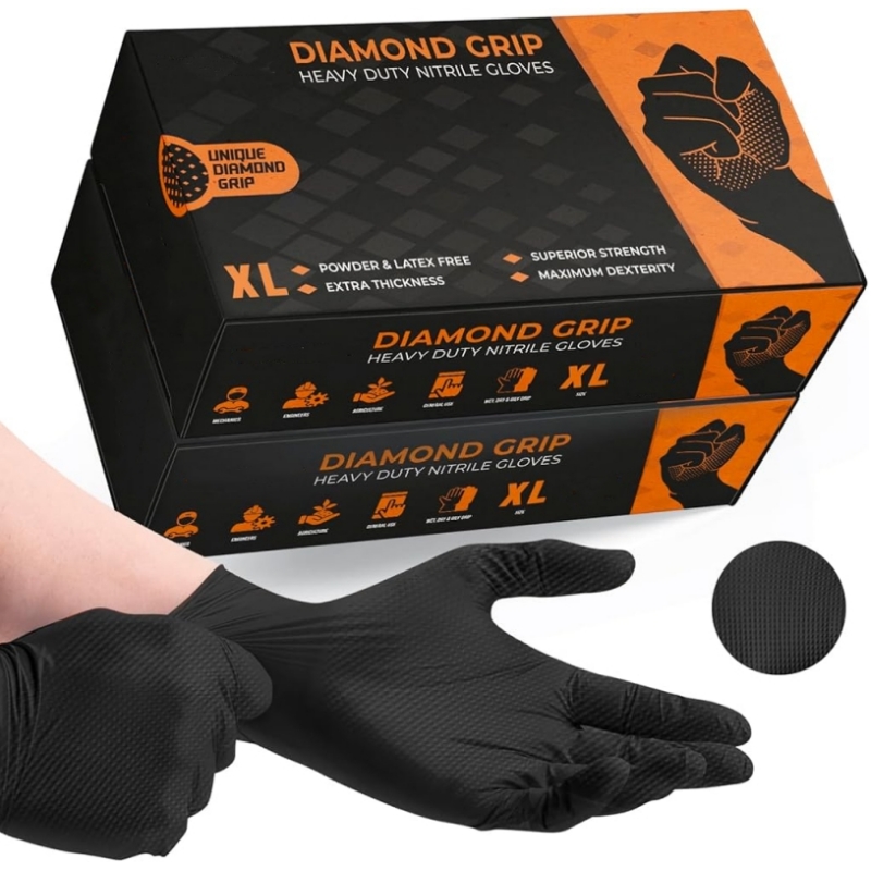 Nitrile Mechanic Glove - ブラックヘビーデューティーニトリル使い捨て手袋工業用8ミルダイヤモンドテクスチャード保護手袋メカニック自動車安全手袋用