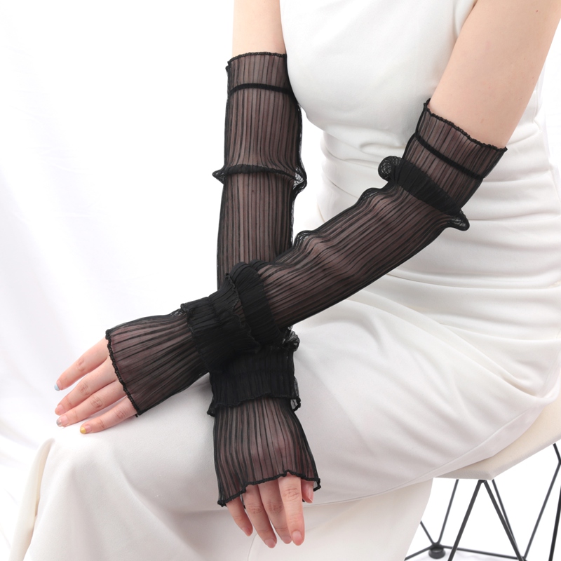 Fingerless Glove Knit - 1 ペアアイスシルク長袖日焼け防止アームカバー女性カフクールハンドスリーブ抗 UV サイクリング運転指なし手袋