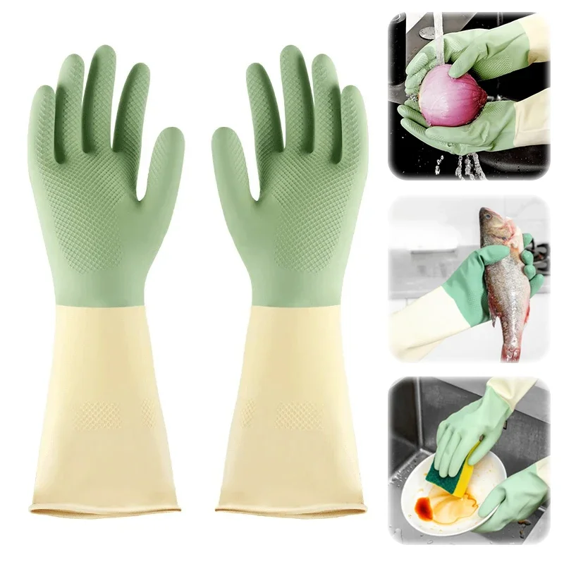 Dish Glove Rubber - 厚手のキッチン手袋、食器洗い用手袋、耐摩耗性、食器洗い、掃除、家庭用ゴム手袋に適しています。
