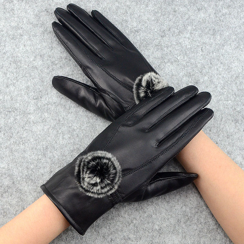 Wool Glove Lined - 女性の冬の革手袋ウール裏地暖かい女性 2019 厚い革グローブ黒女性新 2018 ホット販売