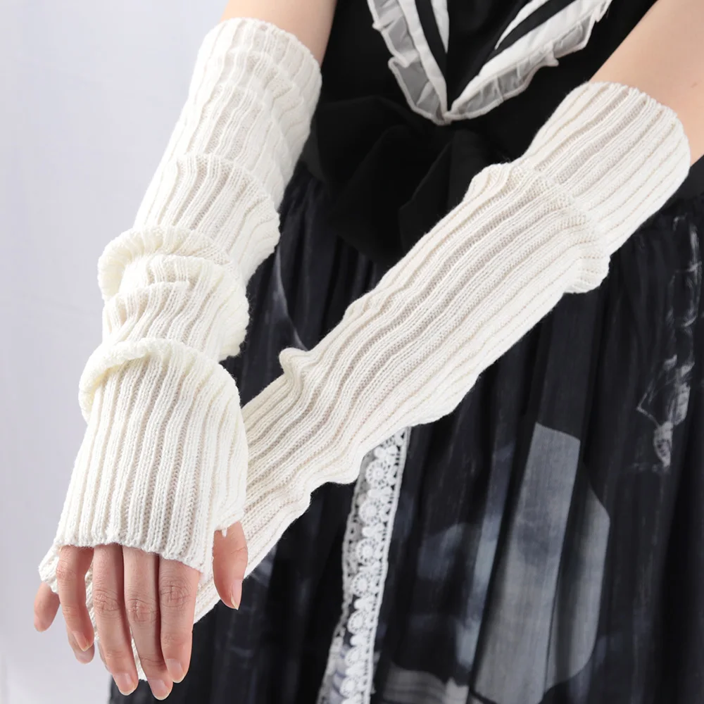 Fingerless Glove Knit - 2025年新作 52cm レディース ニットアームスリーブ 日本風 白黒