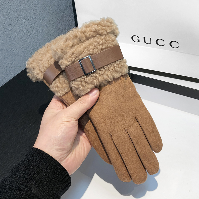 Wool Glove Lined - 女性の冬用手袋厚く暖かいフリース裏地付き毛皮手袋屋外乗馬運転スキー防寒手袋