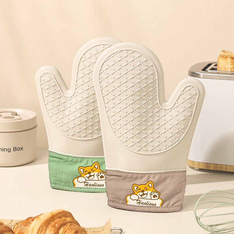 Oven Mitt Silicone - ヘビーデューティーシリコン耐熱オーブン手袋滑り止めベーキングミット電子レンジキッチン安全高温火傷防止手袋