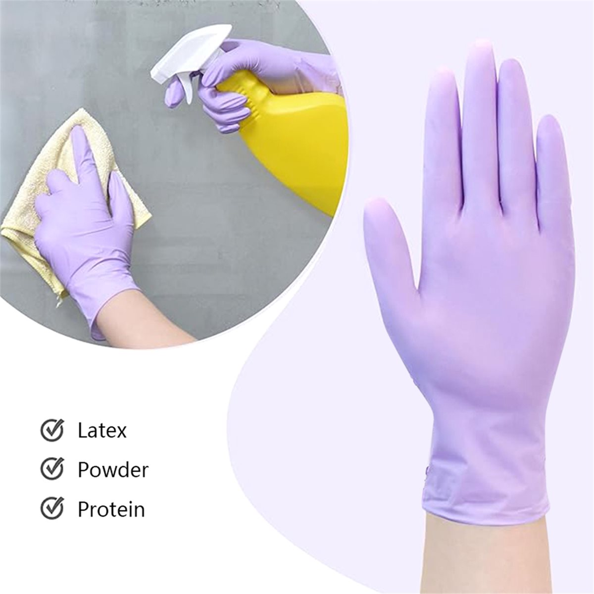 Exam Glove Nitrile - 高品質100枚入りニトリル検査用手袋使い捨てライラックグローブ食品グレード滅菌パウダーフリー保護用手袋料理用Mサイズ
