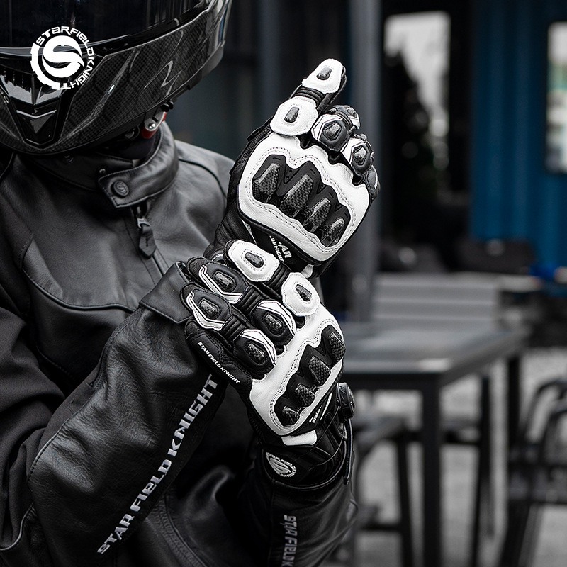Motorcycle Glove Knuckle - スターフィールドナイトオートバイグローブメンズゴートスキンレザータッチスクリーンカーボンファイバーナックルフルフィンガーアウトドアライディンググローブ