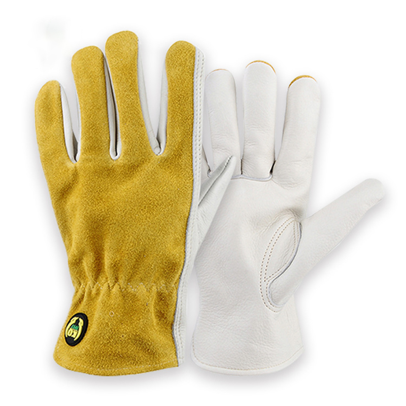 Leather Driving Glove - 革の安全作業用手袋ガーデニング大工手袋通気性のある衛生的なトラック運転男性と女性、白黄色