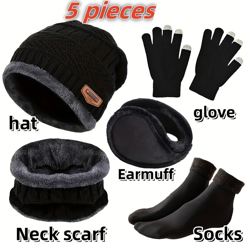 Winter Glove Insulated - メンズウィンターハット、アウトドアウィンタースカーフ、手袋、ネックライン、ワンプラスカシミア断熱ニット帽とソックス