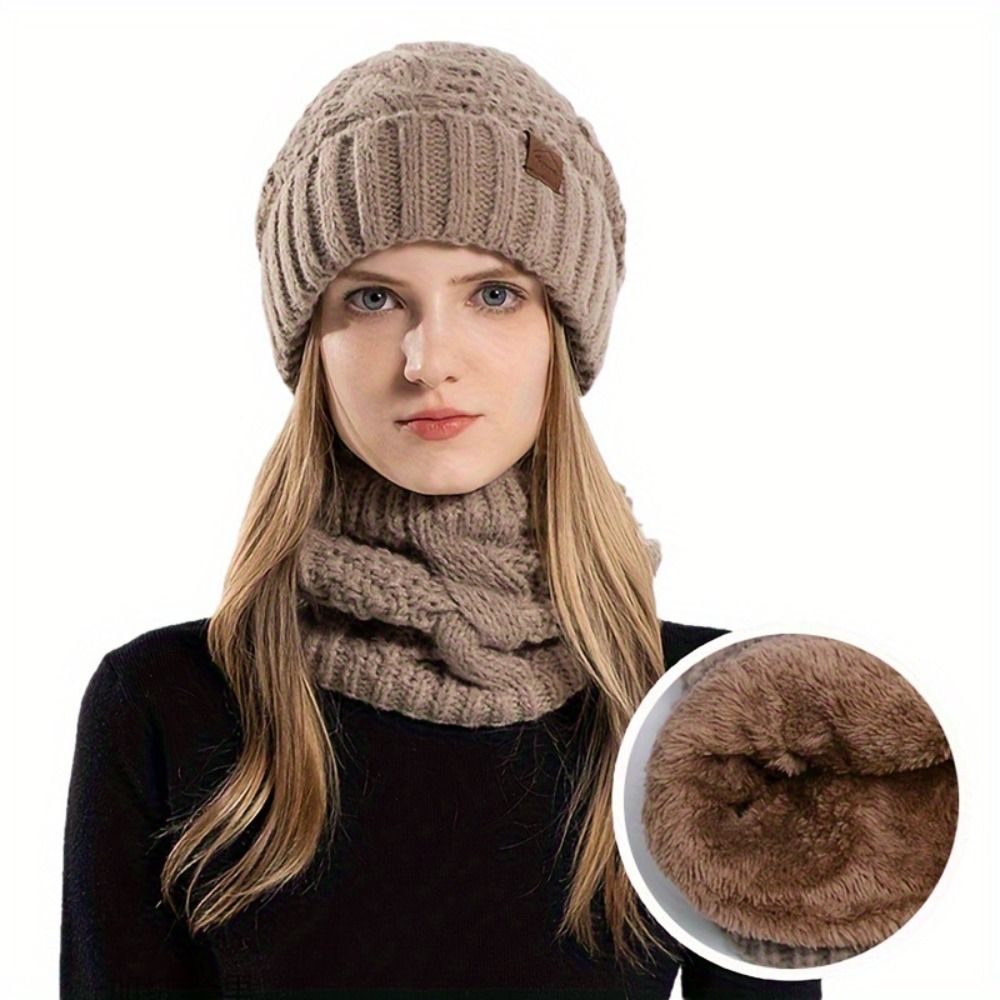 Wool Glove Lined - ソフトな冬用ビーニー帽とスカーフのセット、フリース裏地付き厚手サーマルニットキャップ、スタイリッシュなデザインのネックウォーマー、暖かいウール帽子、冬用