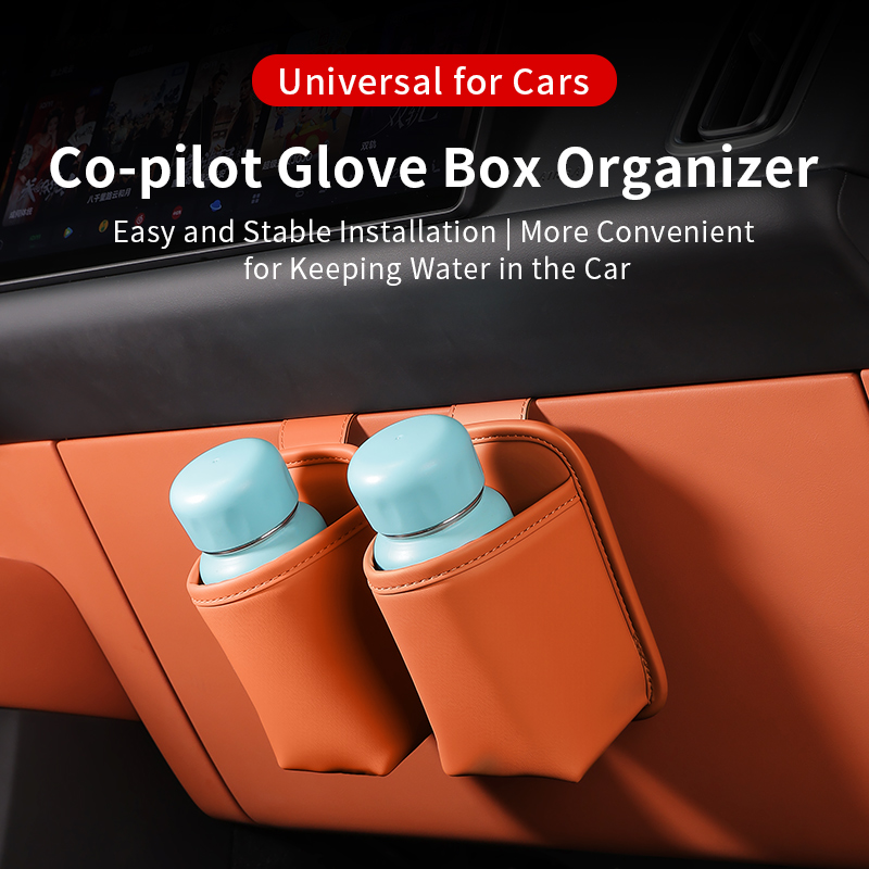 Leather Driving Glove - 車用グローブボックス吊り下げ収納オーガナイザー、パンチフリーカップホルダー、ミニゴミ袋（水筒、ティッシュ、ゴミ用）