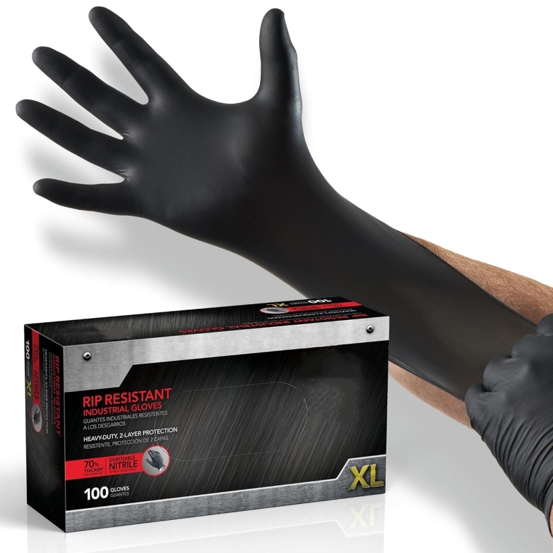Nitrile Mechanic Glove - 100 個黒ニトリル手袋使い捨てラテックスフリー産業安全作業手袋メカニック自動車タトゥー保護手袋用
