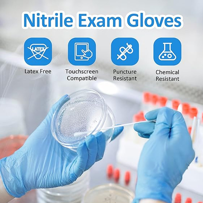 Exam Glove Nitrile - 医療用グレード ブルーニトリルグローブ 100枚入り、ラテックスフリー パウダーフリー、クリニック/ホームケア用検査グレード