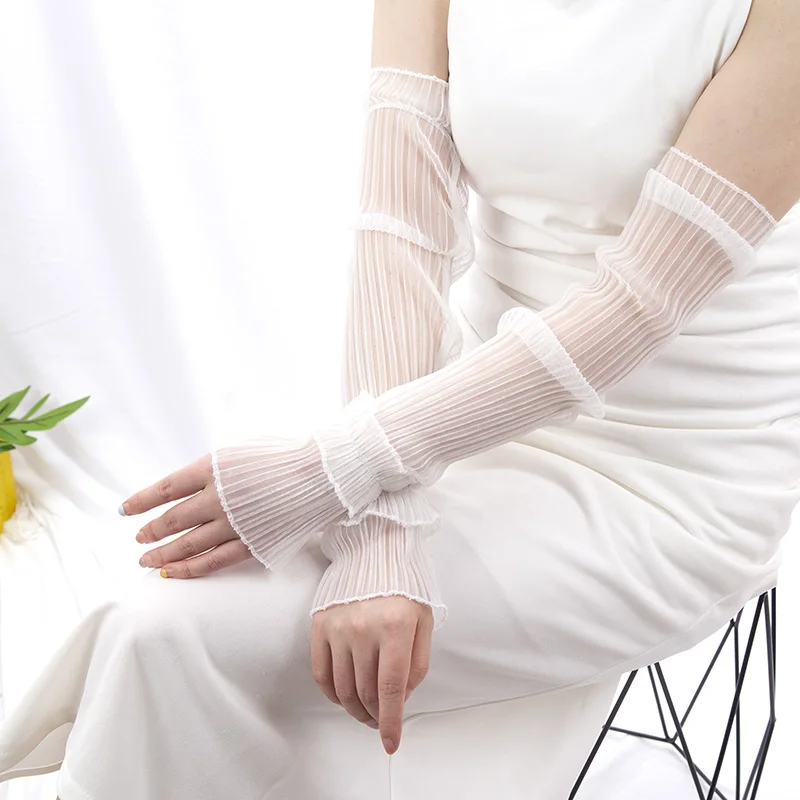 Fingerless Glove Knit - 夏ロング指なし手袋女性屋外日焼け防止袖薄いレースメッシュアームスリーブ日焼け止め Uv 運転ミトン
