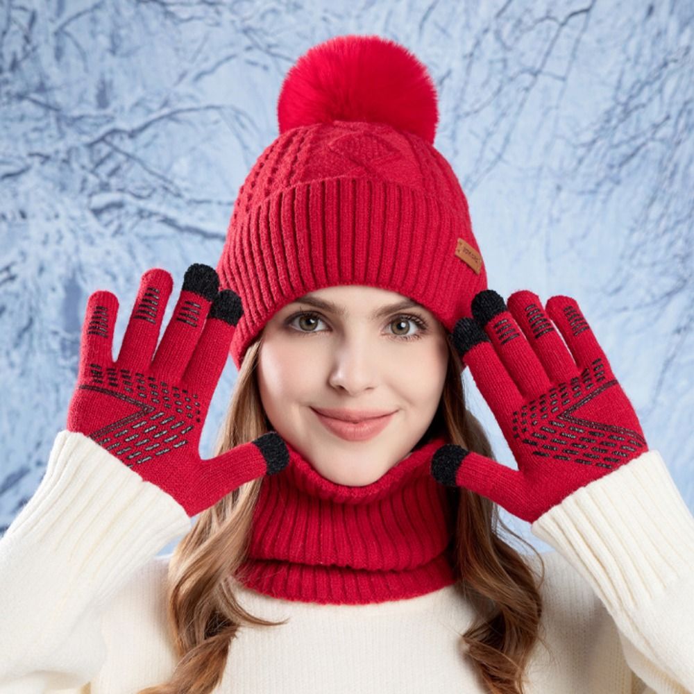 3点セット ハイキング用 無地 帽子 スカーフ 手袋 セット - Wool Glove Lined のレビューと価格