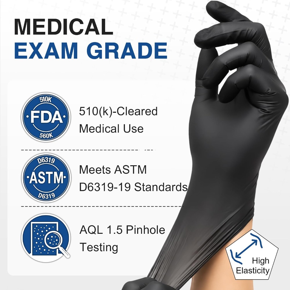 使い捨て黒色ニトリルグローブ パウダーフリー ラテックスフリ - Exam Glove Nitrile のレビューと価格