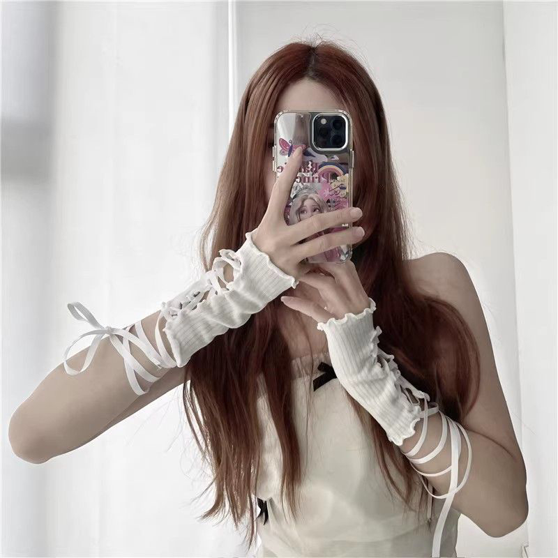 女性レースアップフィンガーレスアームスリーブ弾性メッシュパン - Fingerless Glove Knit のレビューと価格