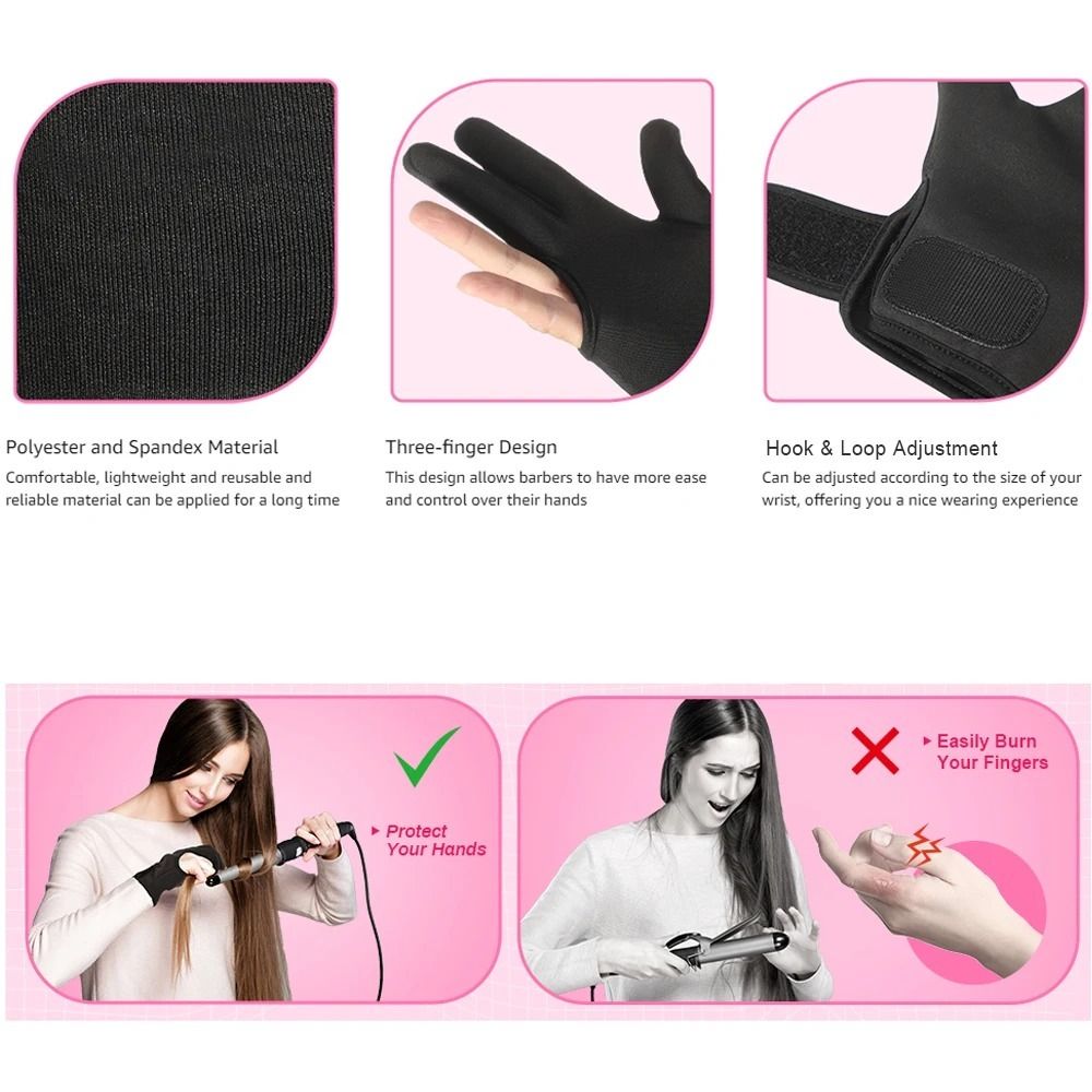新しい 3 指耐熱手袋再利用可能な黒パーマ手袋ヘアスタイリン - Heat Resistant Glove のレビューと価格