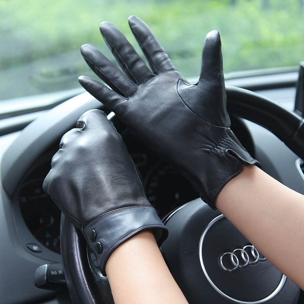 ファッション黒本革手袋女性秋冬サーマルウールニット裏地運転女 - Wool Glove Lined のレビューと価格