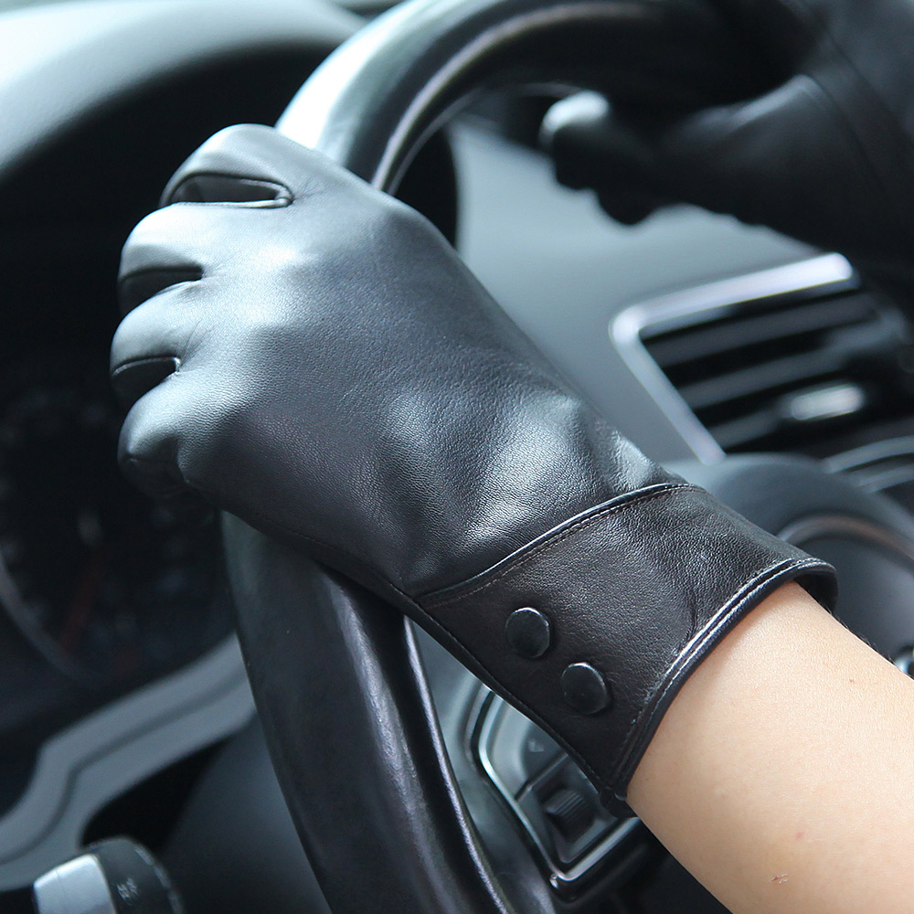 ファッション黒本革手袋女性秋冬サーマルウールニット裏地運転女 - Wool Glove Lined のレビューと価格
