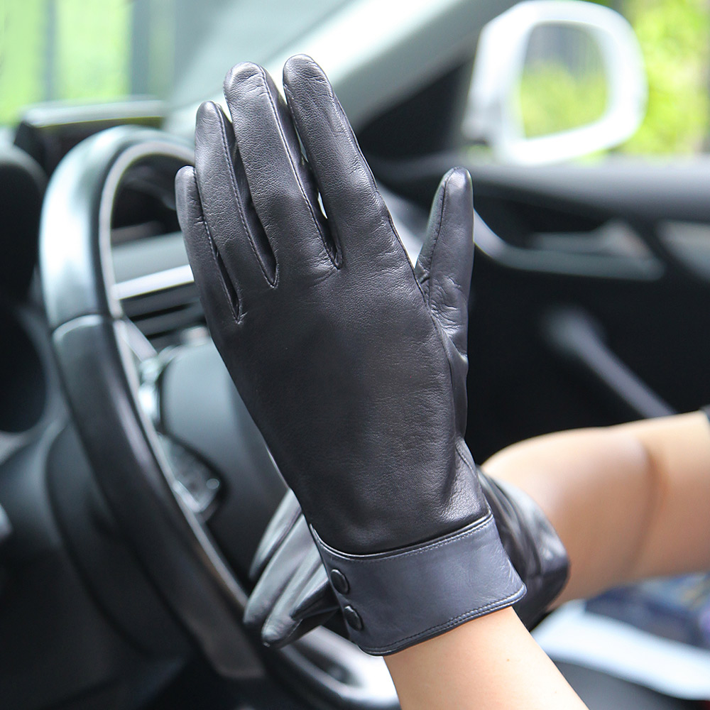 ファッション黒本革手袋女性秋冬サーマルウールニット裏地運転女 - Wool Glove Lined のレビューと価格