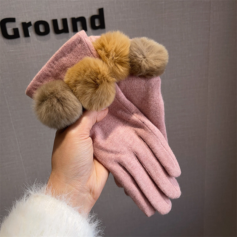 手袋 レディース ウール チェック柄 フォックスファー ポン - Wool Glove Lined のレビューと価格
