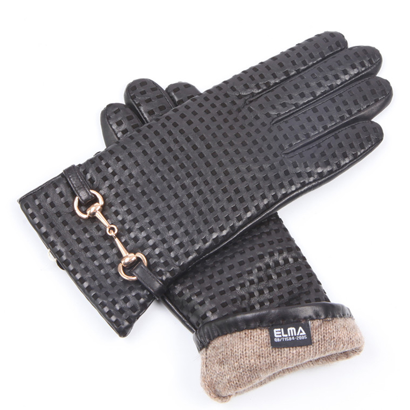 本革手袋女性熱輸入秋冬シープスキンウールニット裏地金属装飾女 - Wool Glove Lined のレビューと価格