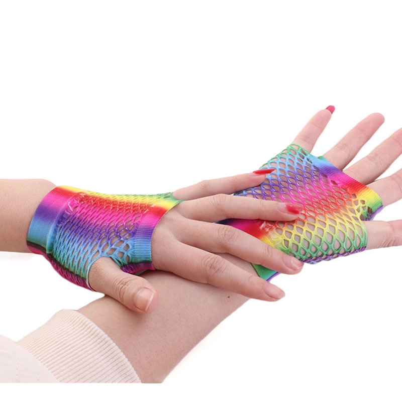 女性用ショートメッシュ網タイツグローブ,穴あき,派手,ディス - Fingerless Glove Knit のレビューと価格