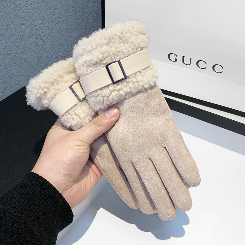 女性の冬用手袋厚く暖かいフリース裏地付き毛皮手袋屋外乗馬運転 - Wool Glove Lined のレビューと価格