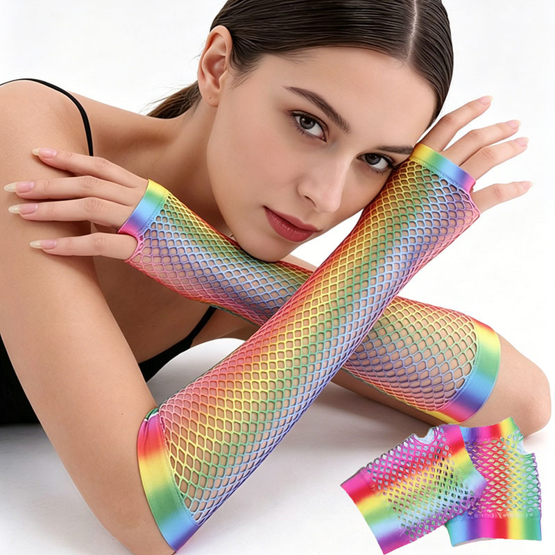 1組 レディース ロングフィッシュネットグローブ 指なしメッ - Fingerless Glove Knit のレビューと価格