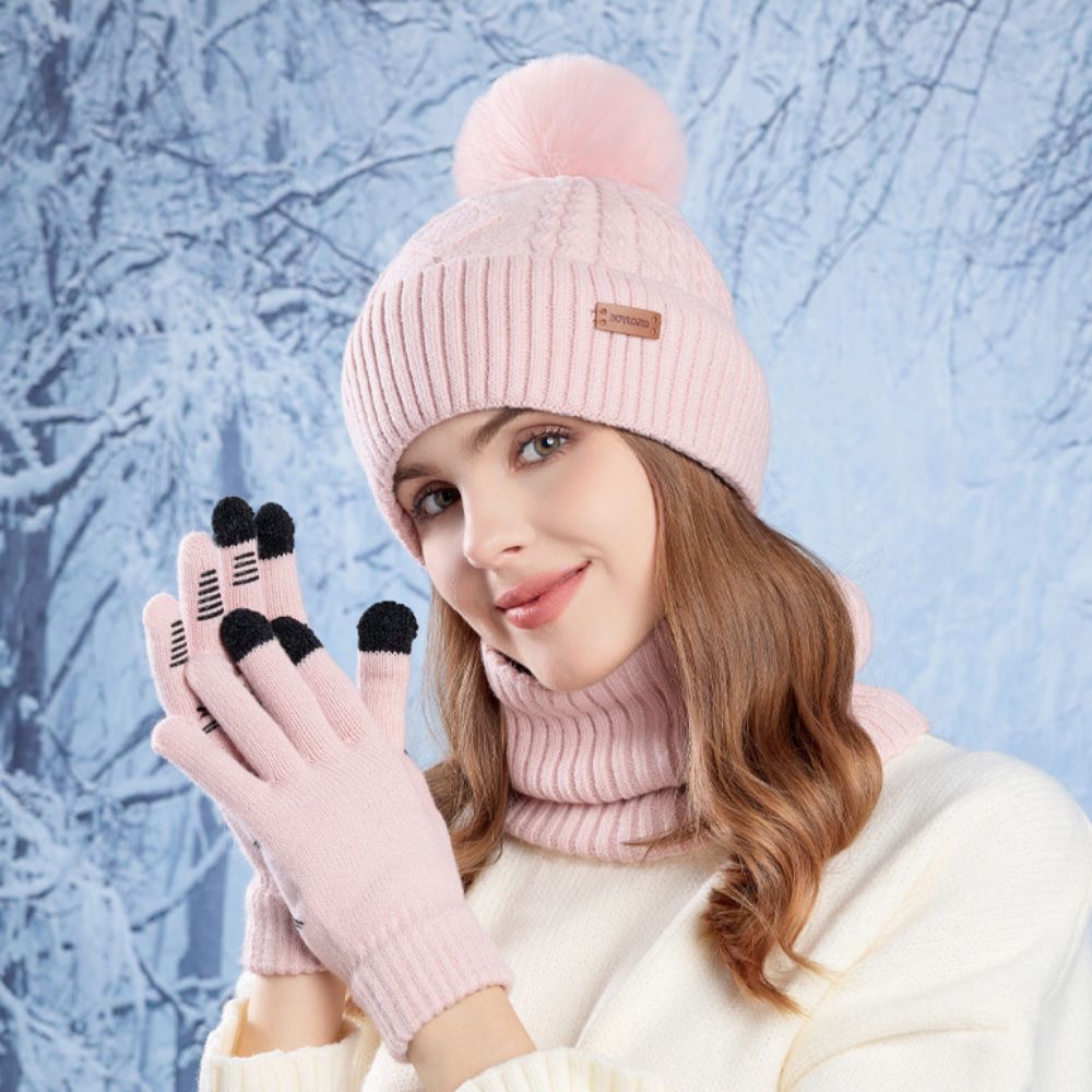3点セット シンプル無地帽子スカーフ手袋セット ウール製保温 - Wool Glove Lined のレビューと価格