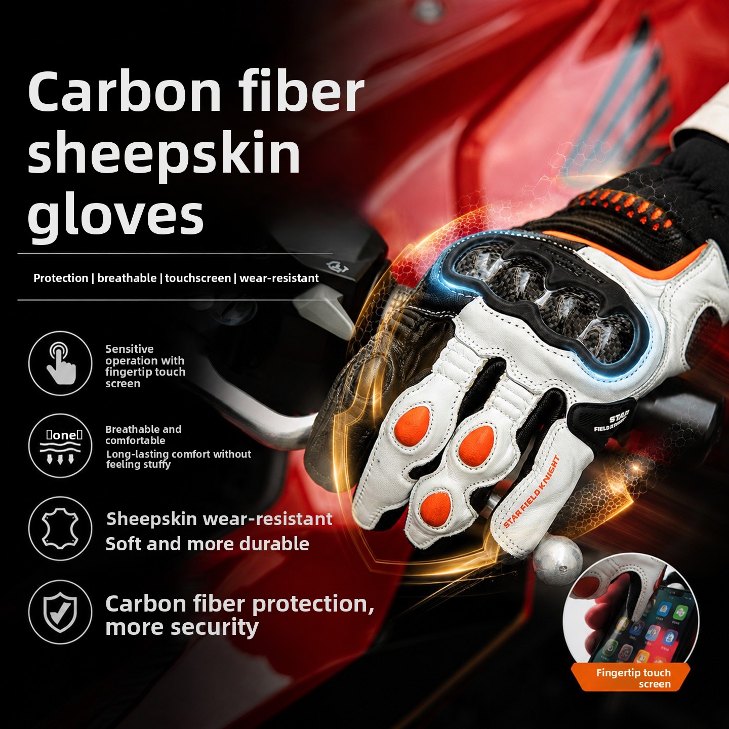 スターナイトオートバイライディンググローブ男性女性羊革タッチ - Motorcycle Glove Knuckle のレビューと価格