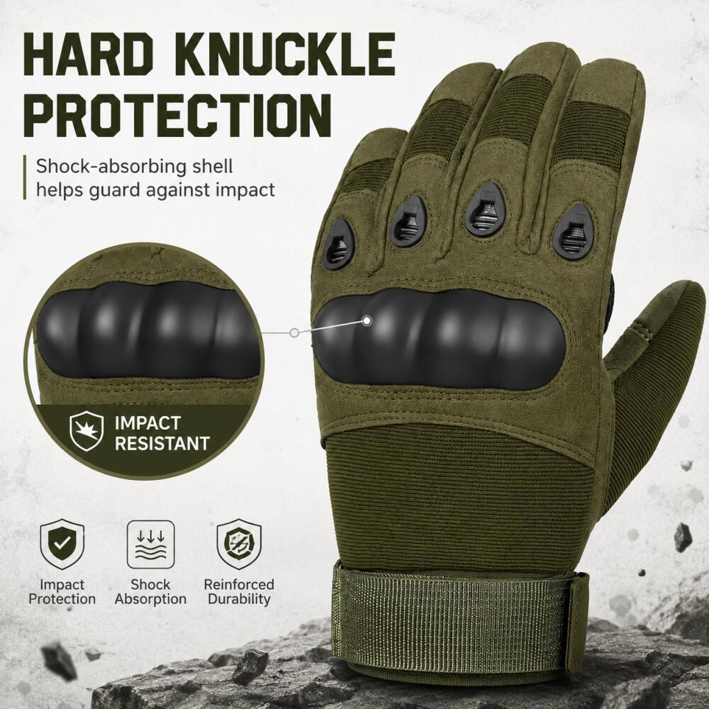 ハードナックル付きフルフィンガータクティカルグローブ、滑り止 - Motorcycle Glove Knuckle のレビューと価格