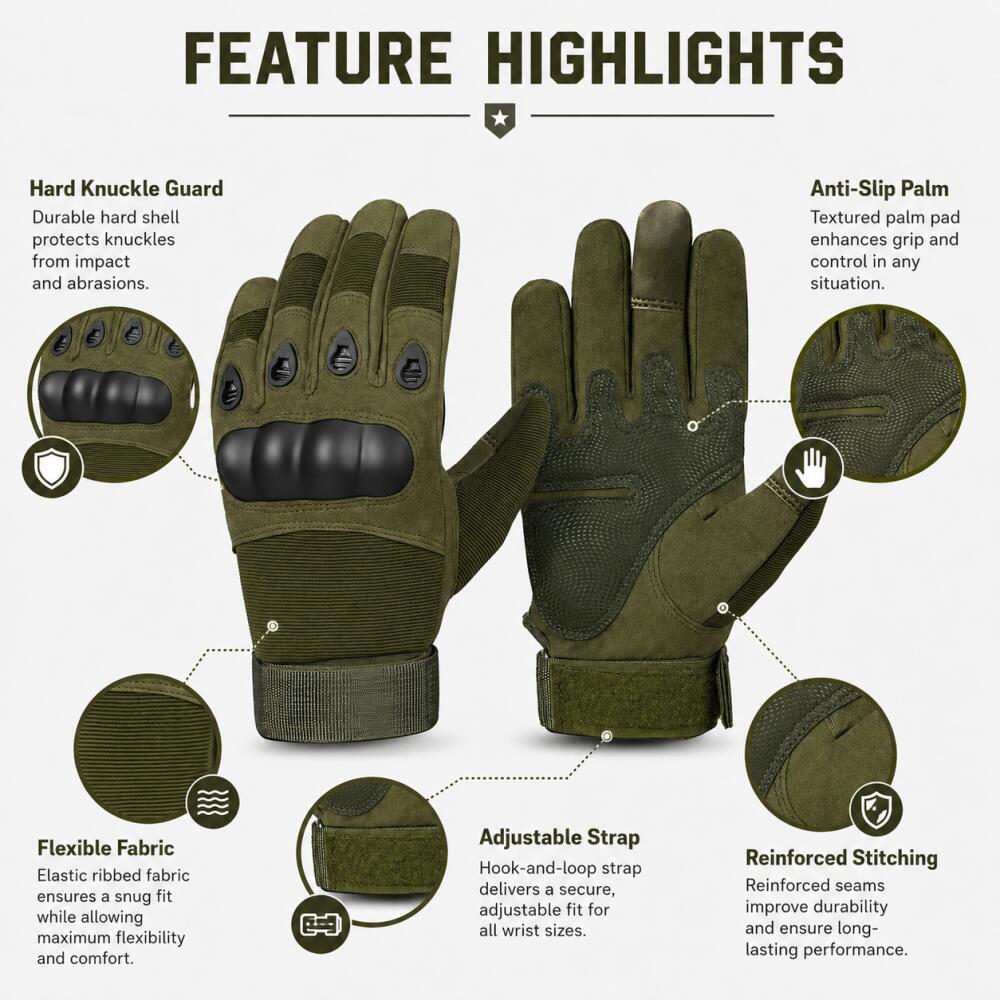ハードナックル付きフルフィンガータクティカルグローブ、滑り止 - Motorcycle Glove Knuckle のレビューと価格