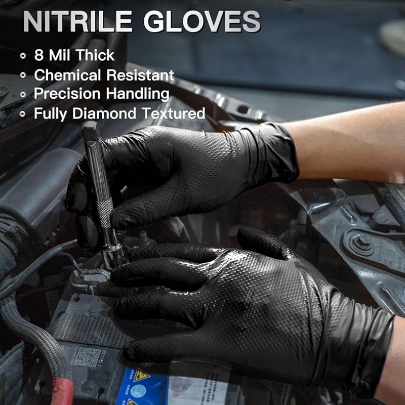 8ミル厚のヘビーデューティー安全作業用手袋、ダイヤモンドテク - Nitrile Mechanic Glove のレビューと価格